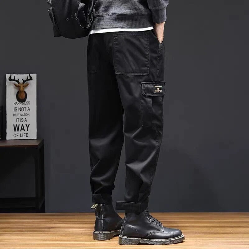 真维斯秋季百搭工装裤男士魔术贴束脚裤潮牌宽松大码春秋休闲长裤