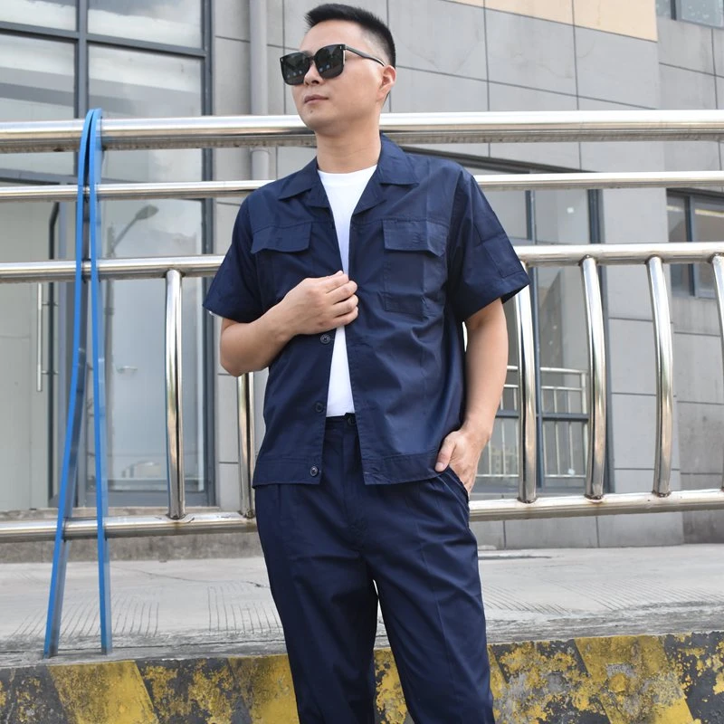 纯棉夏季薄款工作服上衣半袖建筑工人车间汽修劳保服短袖套装定制