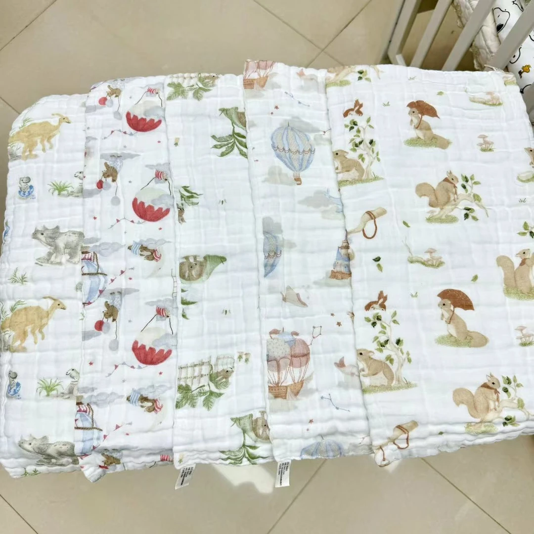 【棉芯语】新生儿25*50纯棉6层长毛巾吸水柔软透气全棉印花多用