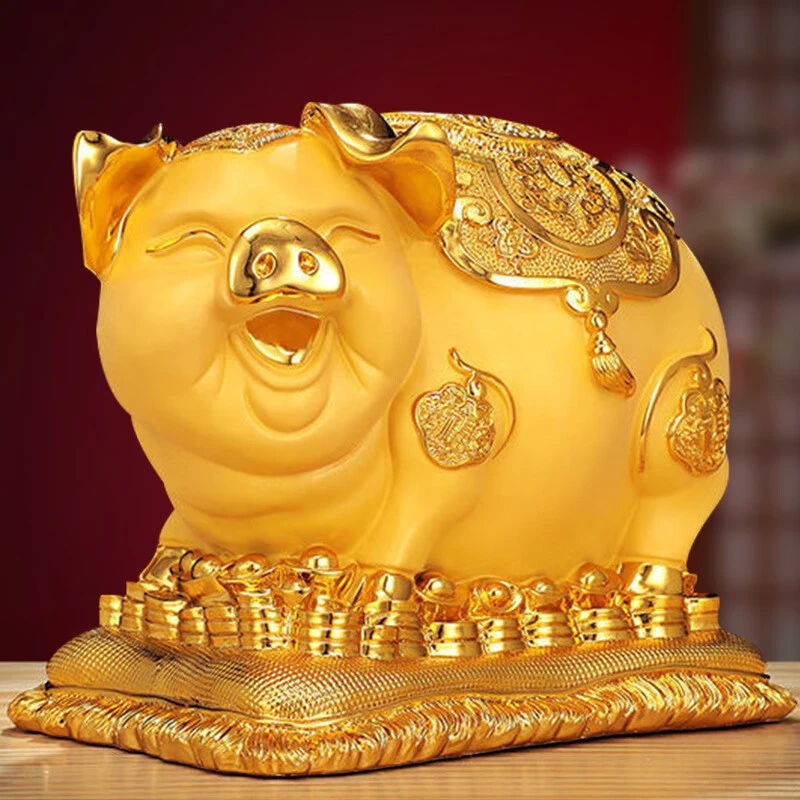 生肖金猪摆件绒沙金工艺品高端工艺品摆件存钱罐长36宽26高31cm