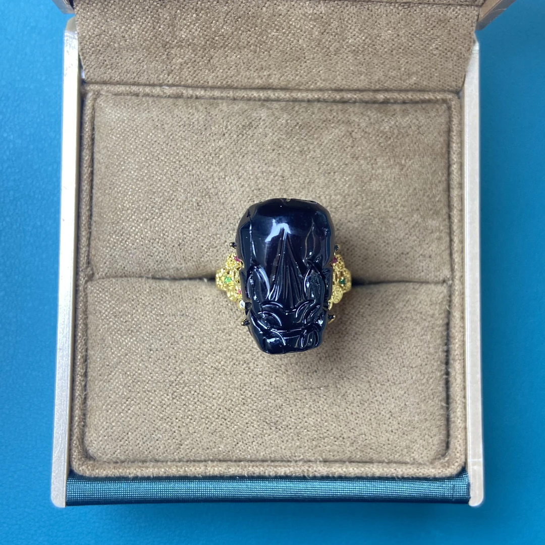 经典国风天然翳珀貔貅戒指728