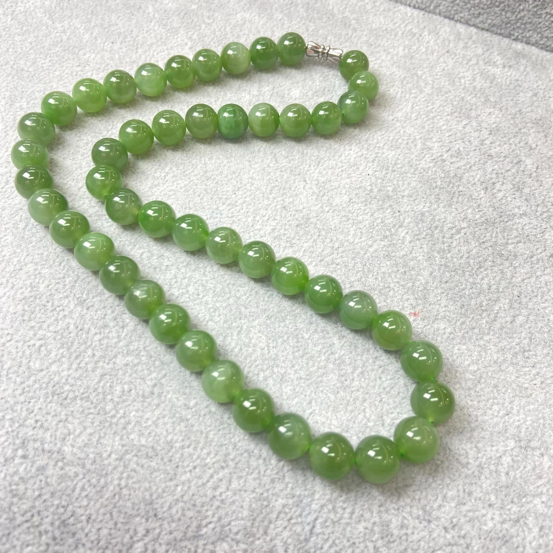 9-10m天然和田玉猫眼苹果绿项链237