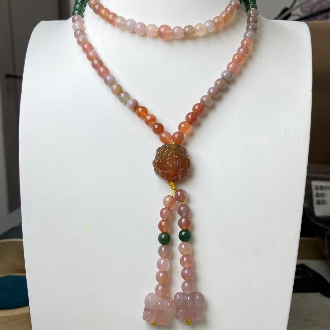 经典国风天然盐源玛瑙108项链1005
