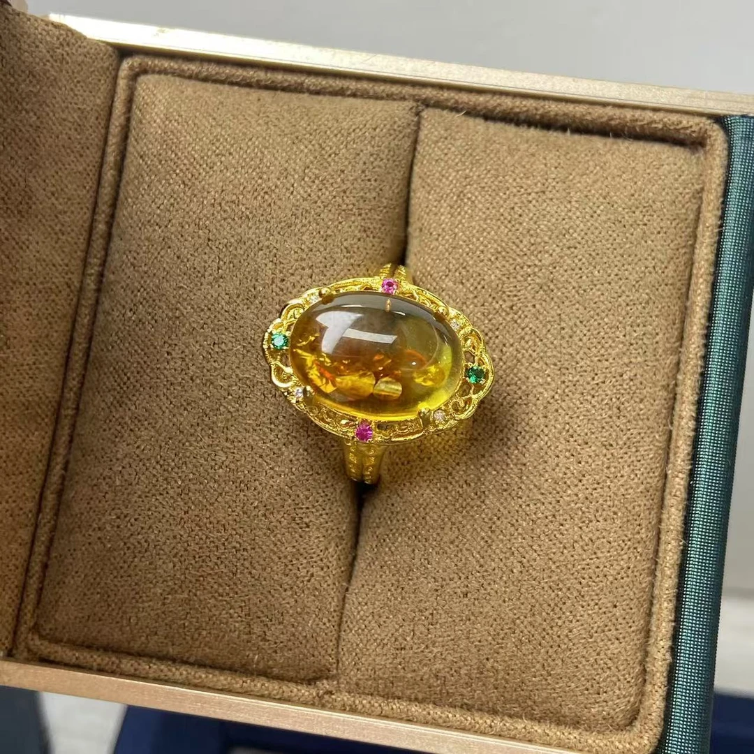 经典国风天然花珀戒指947