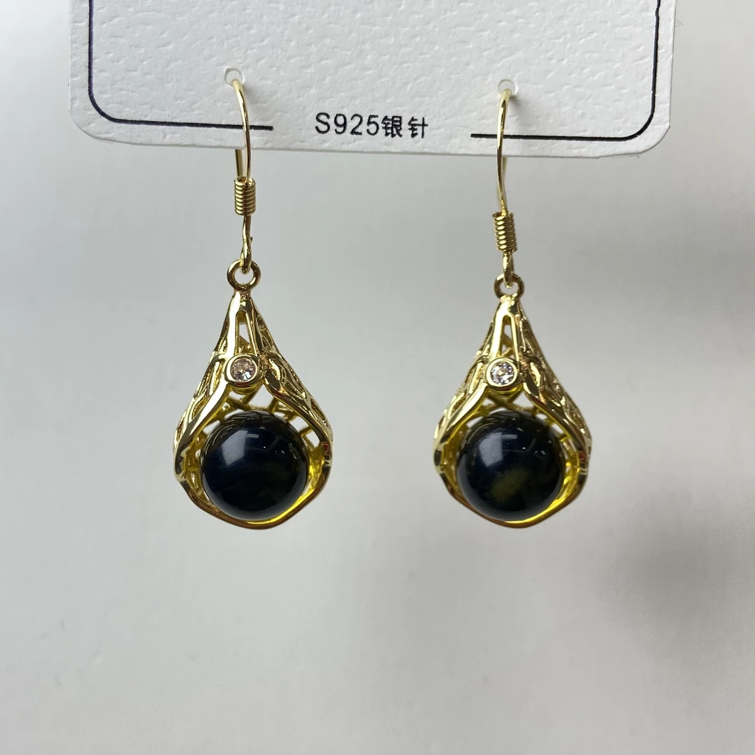 S925银经典国风天然蓝珀耳钩933