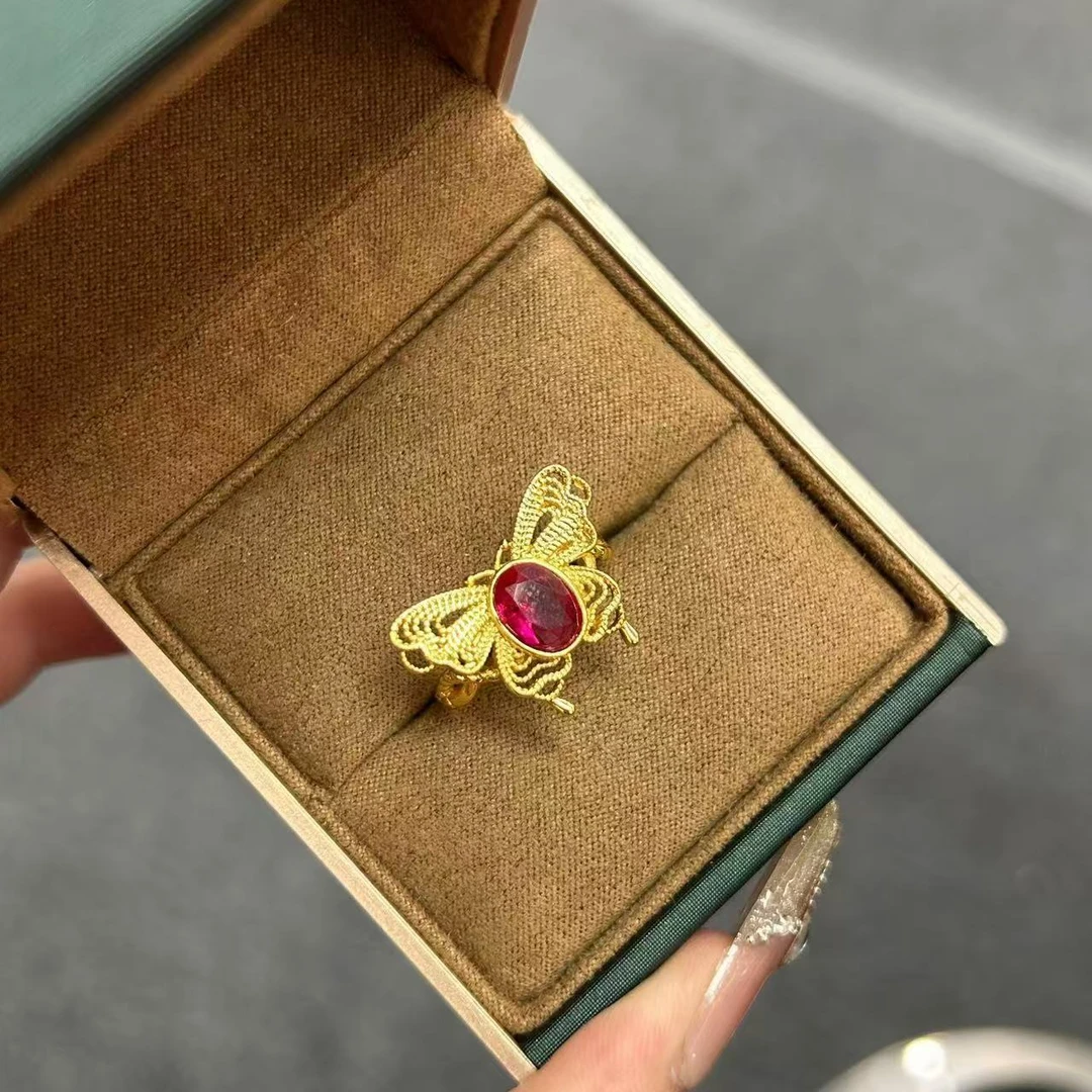 经典国风红宝石蝴蝶戒指970
