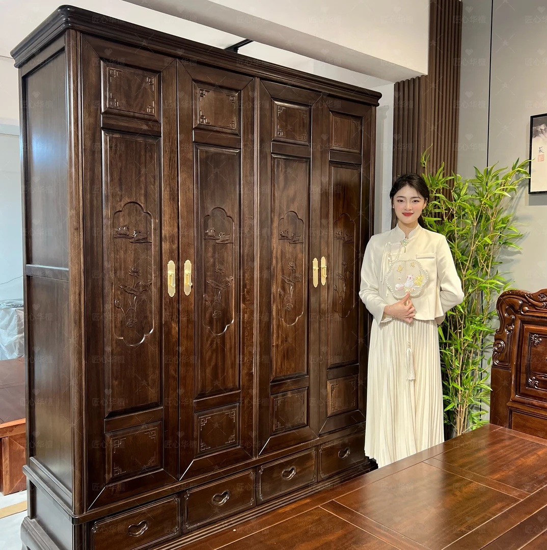 [匠心华檀]南美檀木对开门衣柜古典家用双人主卧雕花木质成套柜子