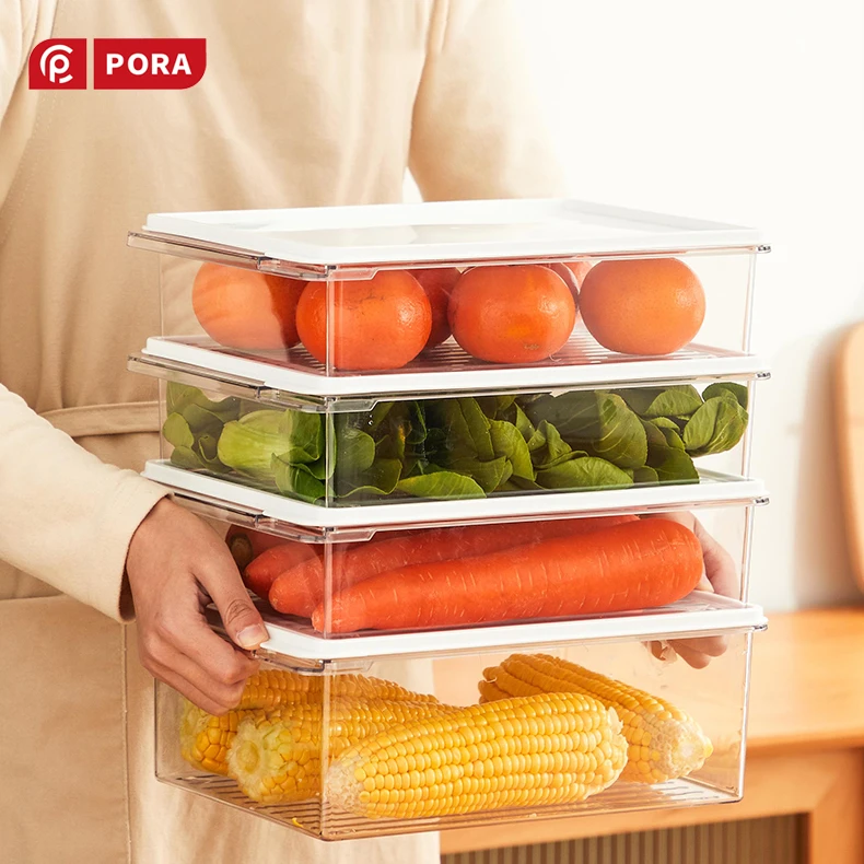PORA食品冰箱收纳盒鱼盒鸡蛋收纳冰箱专用长方形分格冷冻盒塑料
