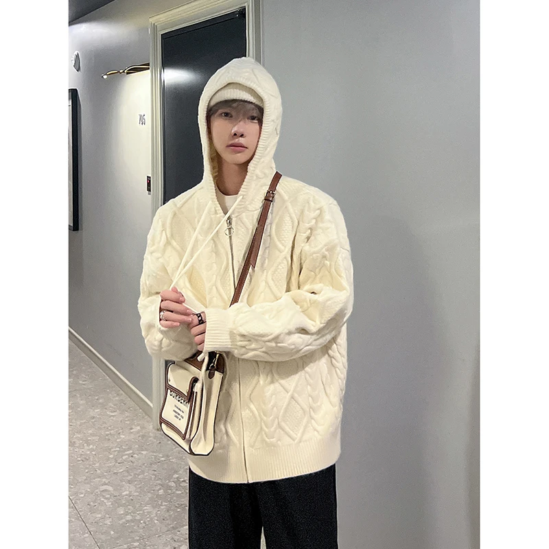 高林凡【博主同款】简约连帽圆环扣韩系毛衣纹理加厚保暖针织衫ins