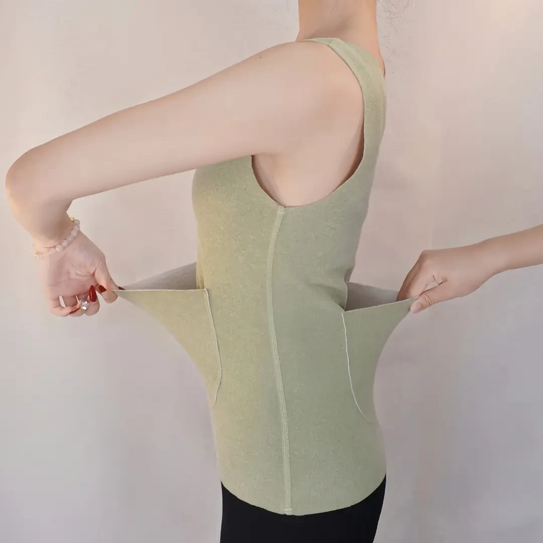 秋冬前后口袋双兜舒适保暖徳绒无痕加厚暖宫护腰大码打底保暖背心