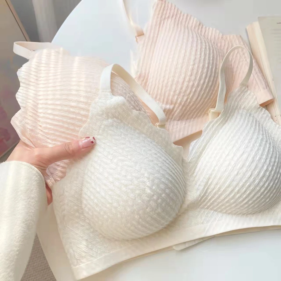 无痕泡泡棉乳胶蕾丝内衣少女背心吊带美背聚拢薄款贴身衣物文胸夏