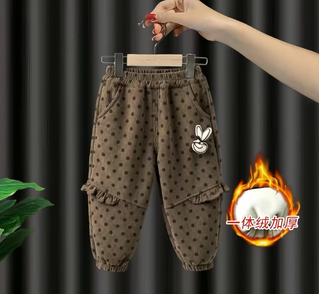 女童秋冬加绒裤儿童加厚一体绒外穿保暖棉裤小童宝宝灯芯绒裤洋气