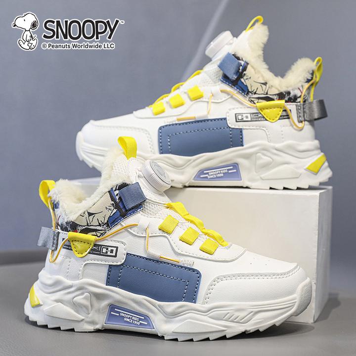 snoopy儿童大棉棉鞋男童2024新款冬季加绒鞋子防水防滑女童运动鞋
