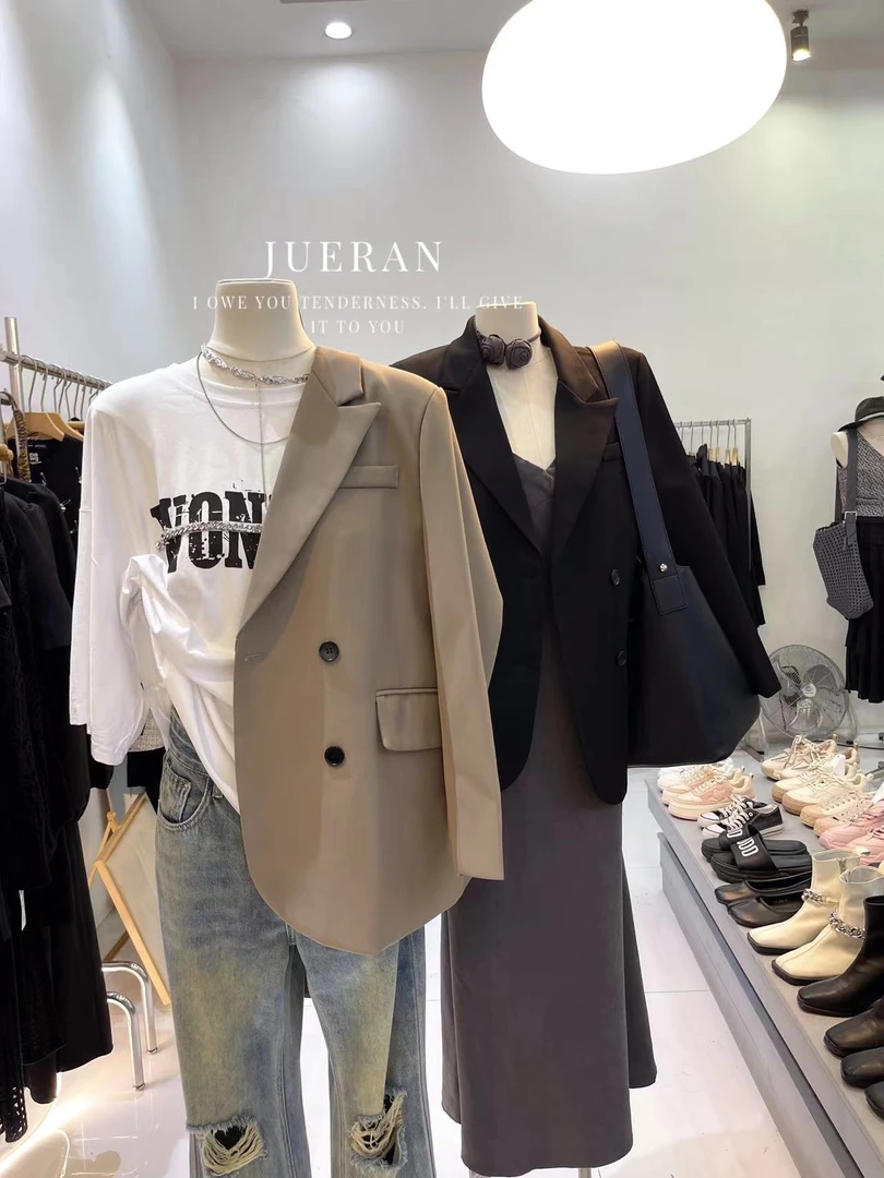 1788卡其小个子西装外套女高级感秋韩版休闲宽松小众版型chao正！