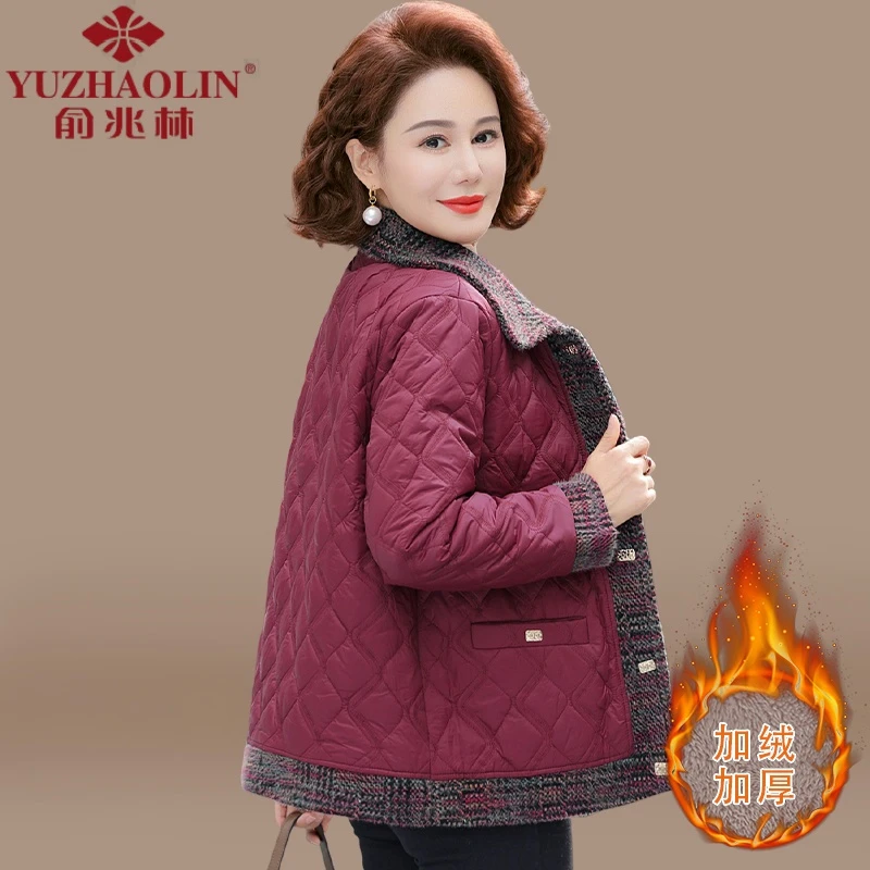 妈妈冬装棉袄外套加绒加厚小香风棉衣洋气中老年女装秋冬新款棉服