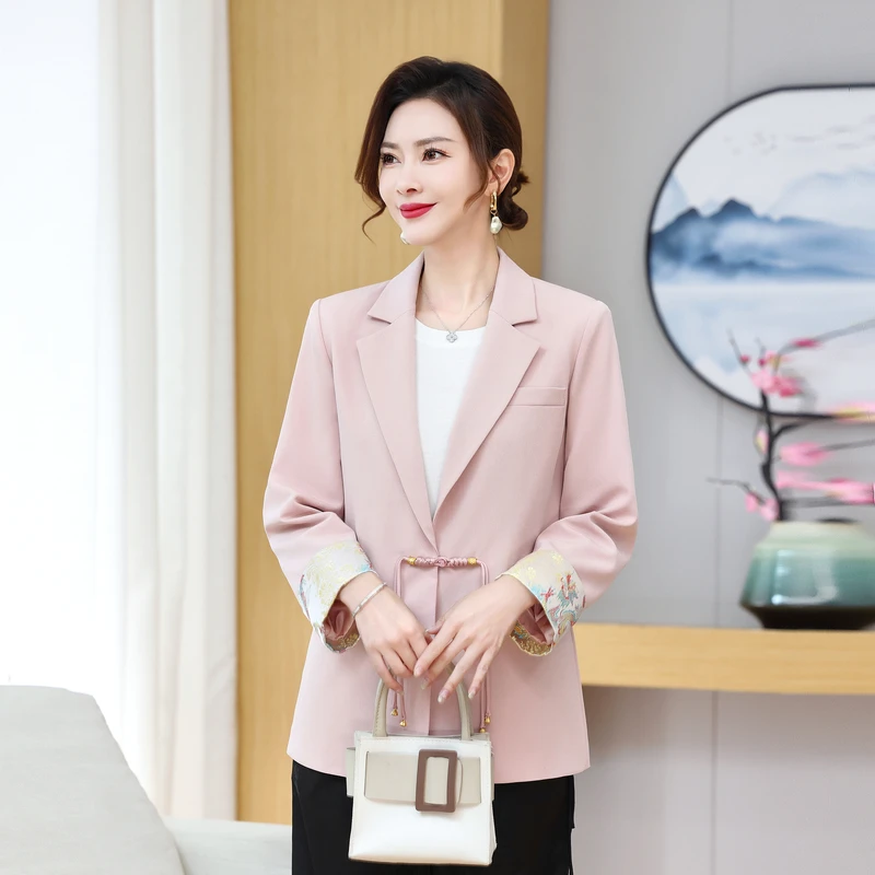 新中式妈妈春装西装外套气质国风女装2024新款洋气中老年春秋上衣