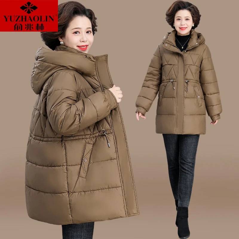 中年妈妈秋冬棉服中长款棉衣加厚新款中老年女装冬装洋气棉袄外套