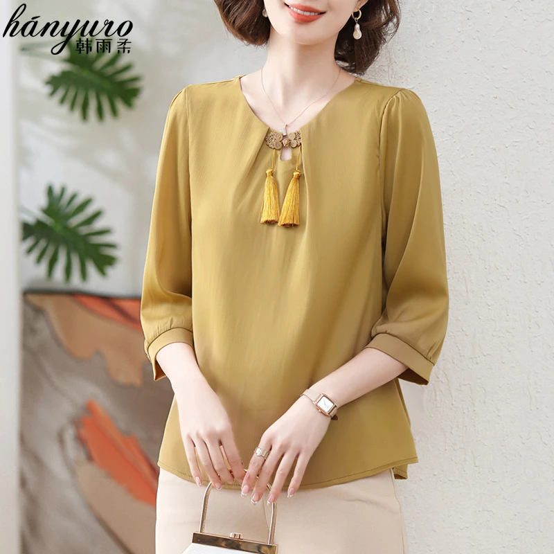 妈妈春夏衬衫气质雪纺小衫2024新款中老年女装春装新中式国风上衣