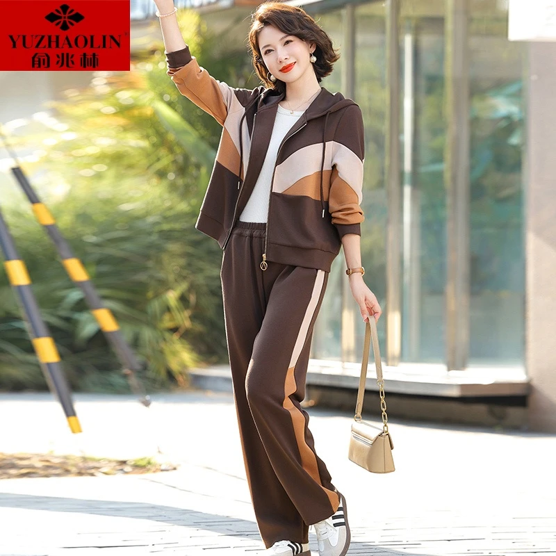 年轻妈妈秋装减龄套装洋气2025新款中年女装连帽春秋款休闲两件套