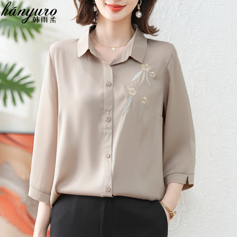 妈妈春装雪纺上衣2024新款气质衬衫中老年女装春夏七分袖小衫套装