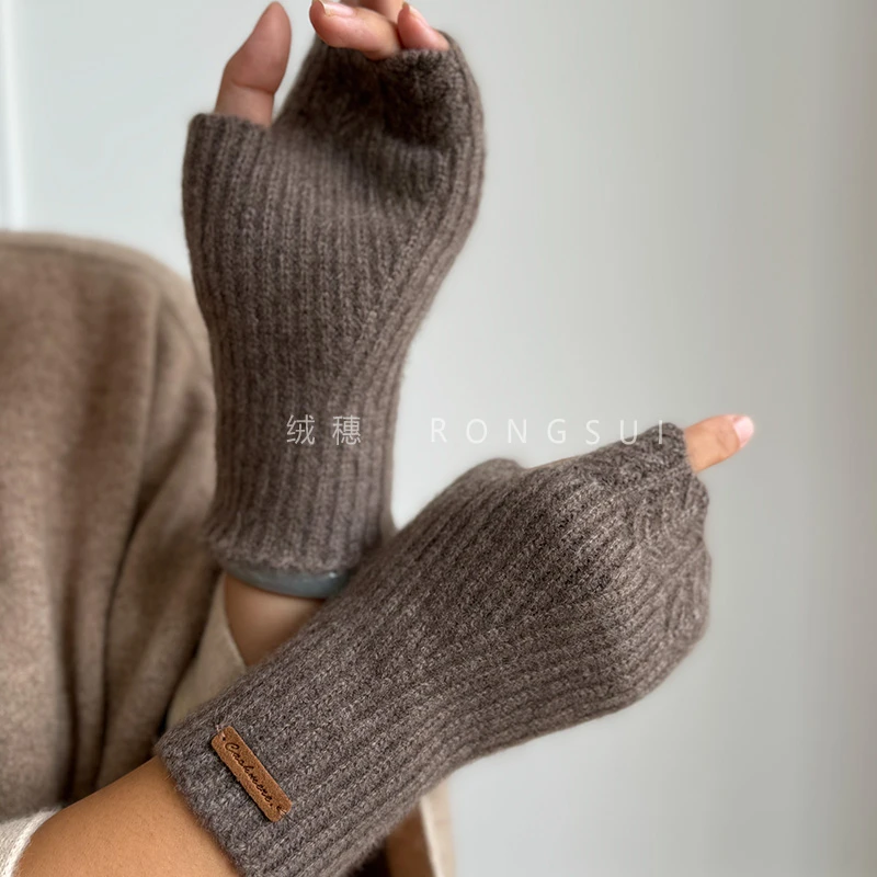半指手套100%纯山羊绒保暖加绒