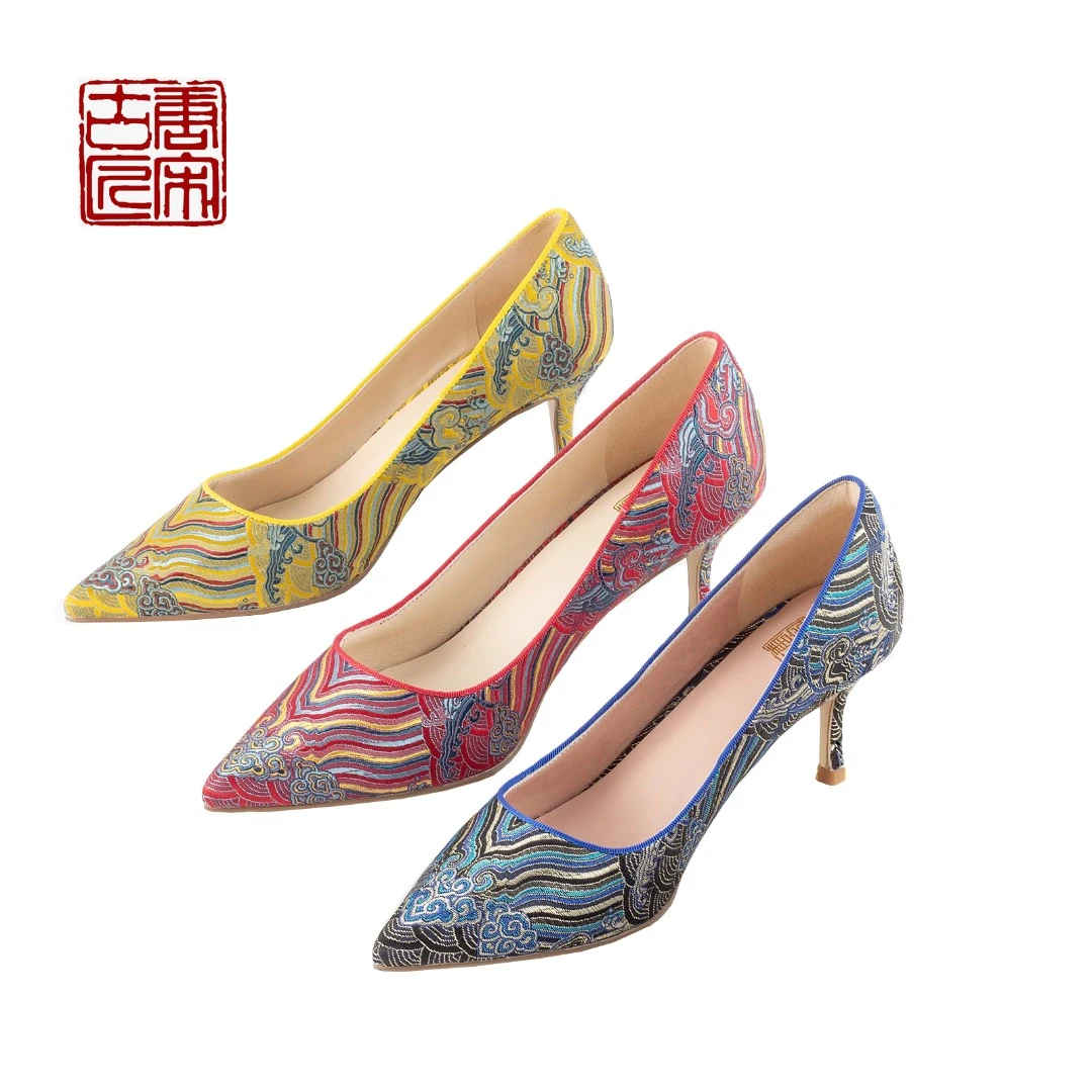 【海水江崖】旗袍鞋多色系定位花平底/高跟鞋H101浅口高跟鞋气质