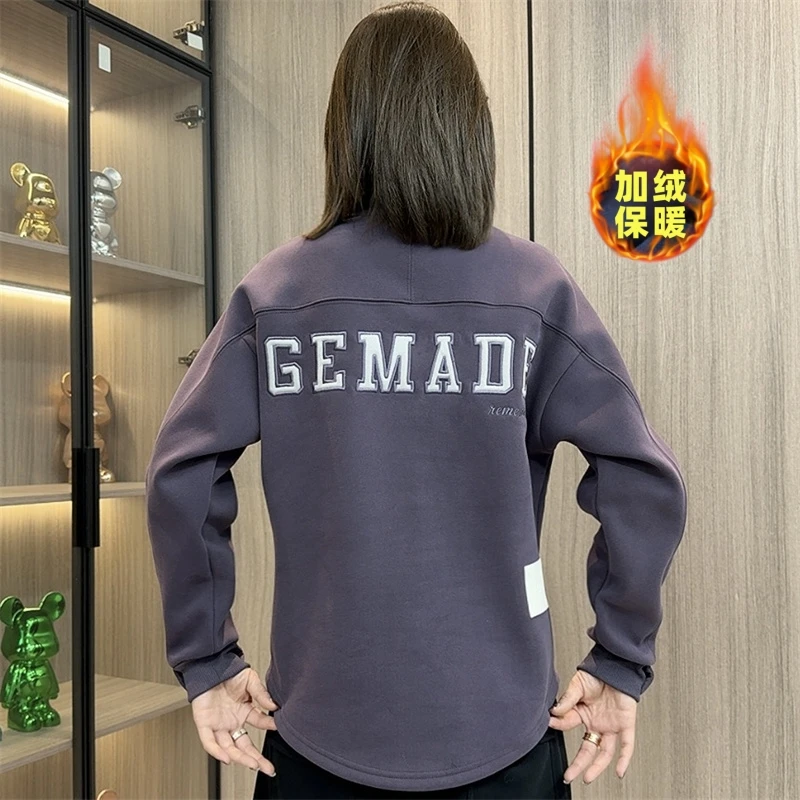 2024年冬季新款字母套头洋气百搭长袖卫衣加绒加厚休闲时尚卫衣男