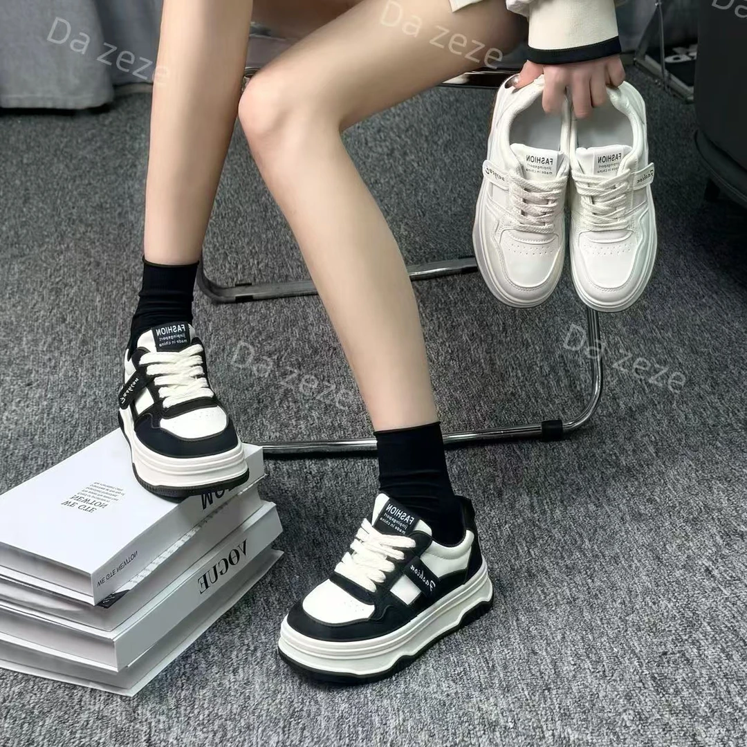 小白鞋女2024新款时尚百搭厚底韩版系带低帮板鞋07