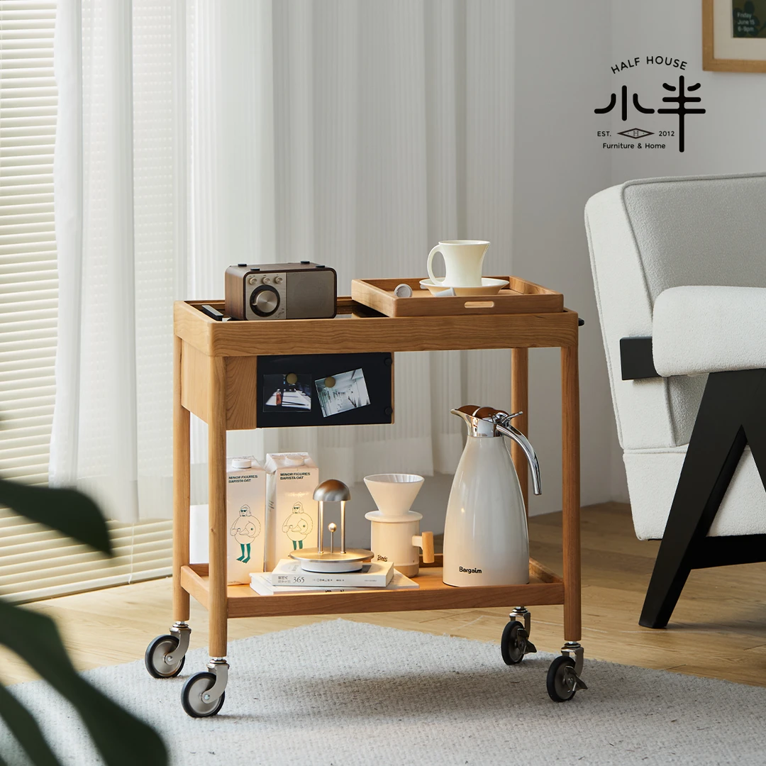小半家具实木边几北欧可移动小推车樱桃木小户型日式茶几沙发边桌