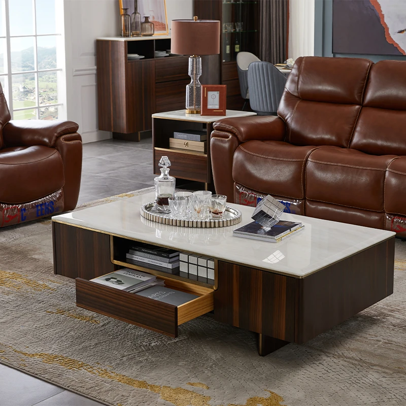 芝华仕头等舱贵族现代轻奢别墅客厅大理石鎏金雪玉茶几角几70131