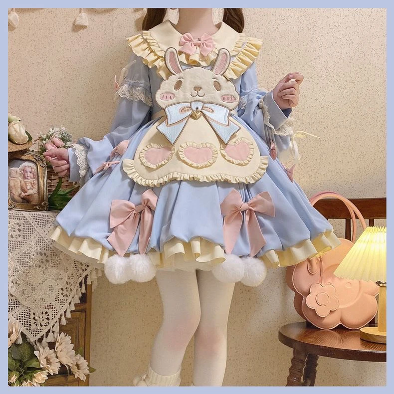 【零卡兔】现货秒发 原创长袖op日常可爱连衣裙