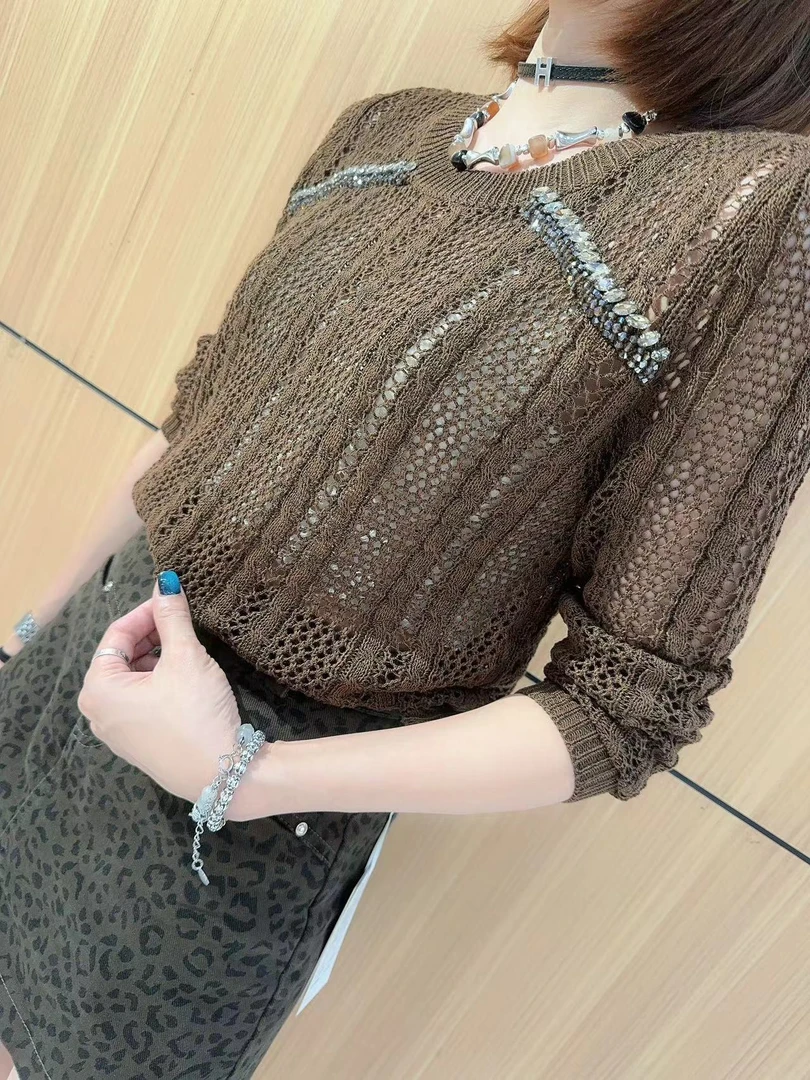 蒂慕2024秋季时尚潮流休闲圆领重工毛衣