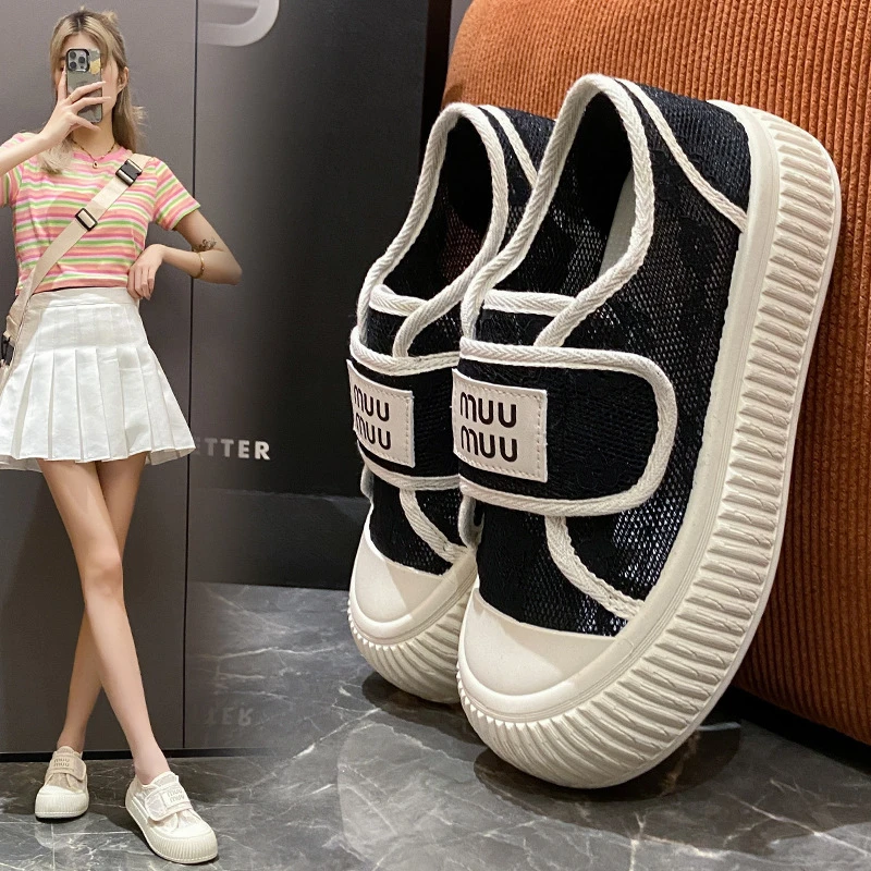 2025夏季新款 ins韩版透气帆布鞋女潮学生两穿休闲百搭厚底小白鞋