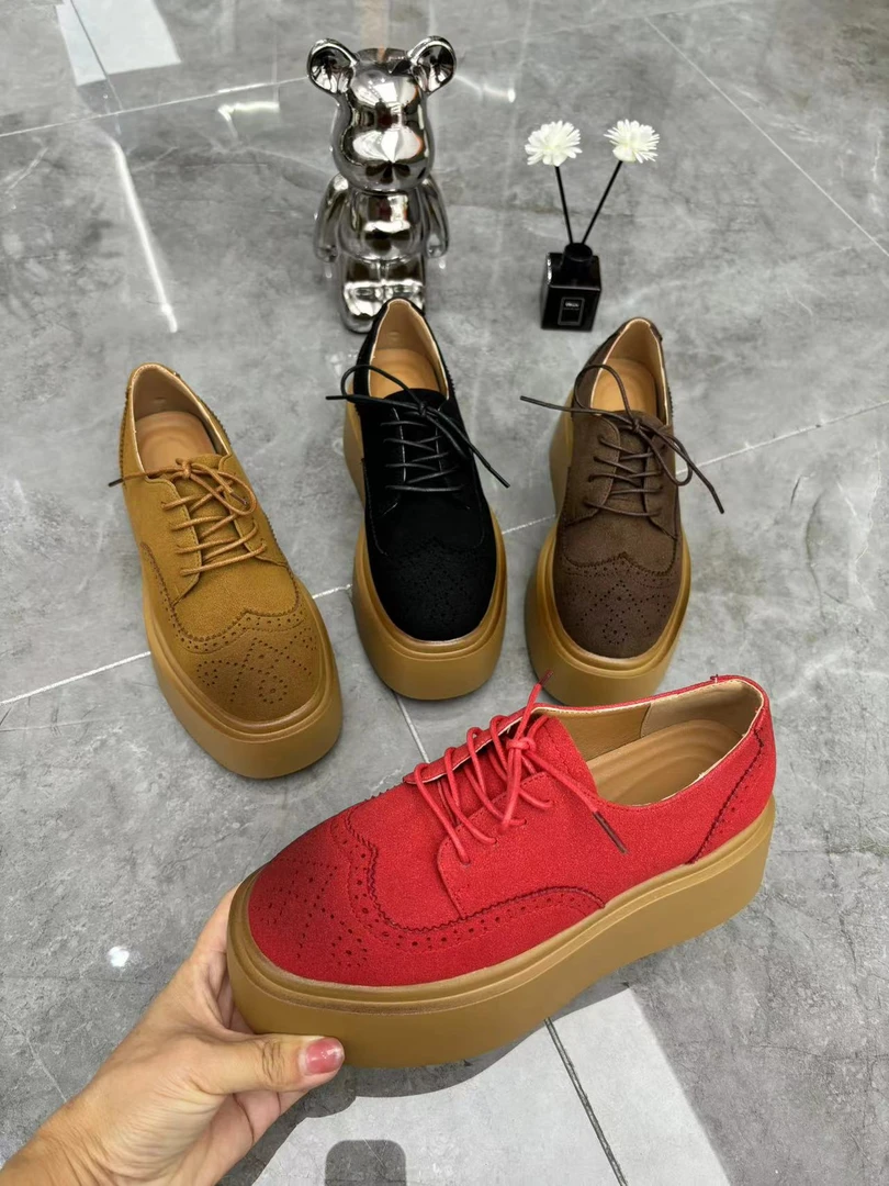 新款松糕厚底布洛克小皮鞋英伦风复古单鞋6613