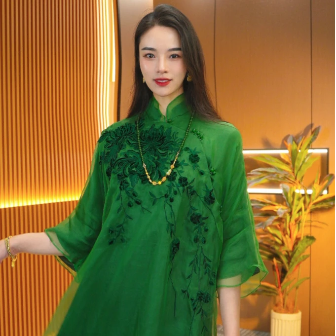 【水墨生花】新中式刺绣改良连衣裙2024B3327—程程