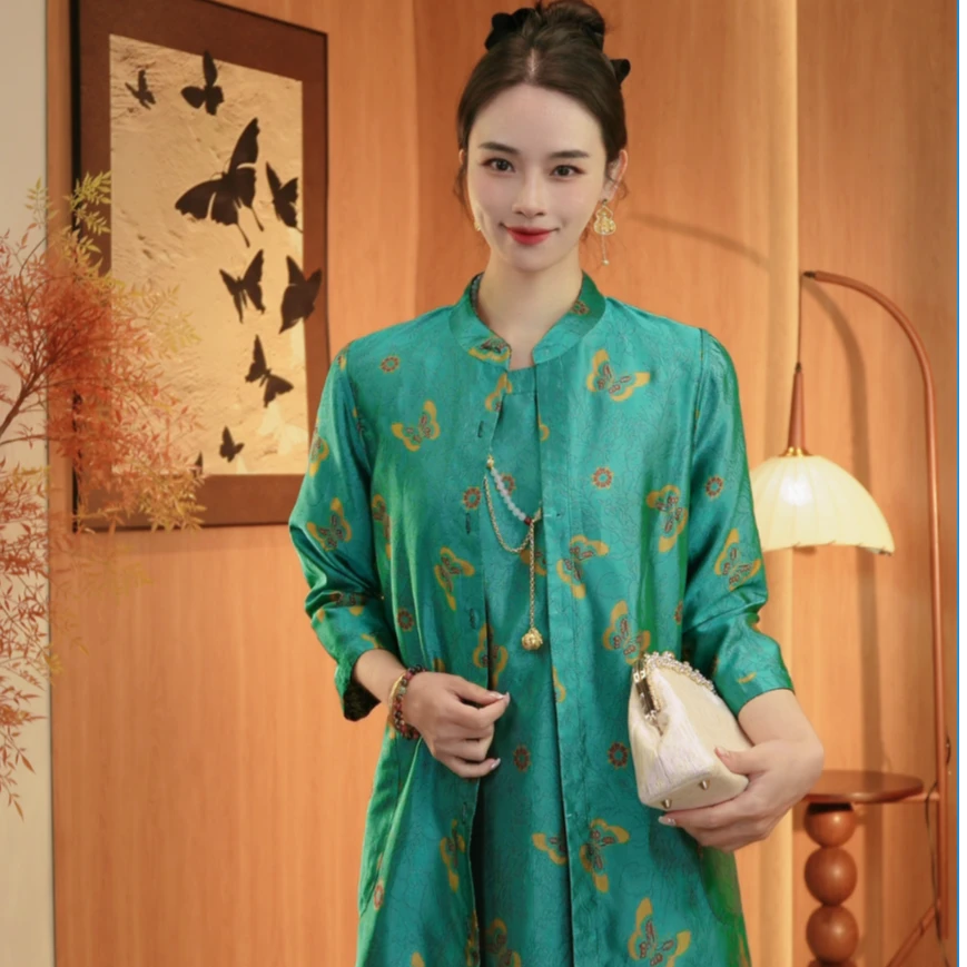 金丝蝶语/双面双穿新中式改良款女装中长款外套风衣2024B2021程程