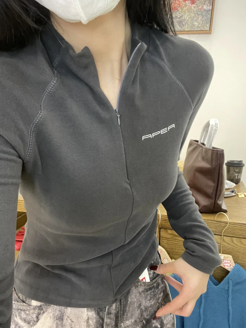 ZH-德绒立领半拉链收腰短款上衣H670