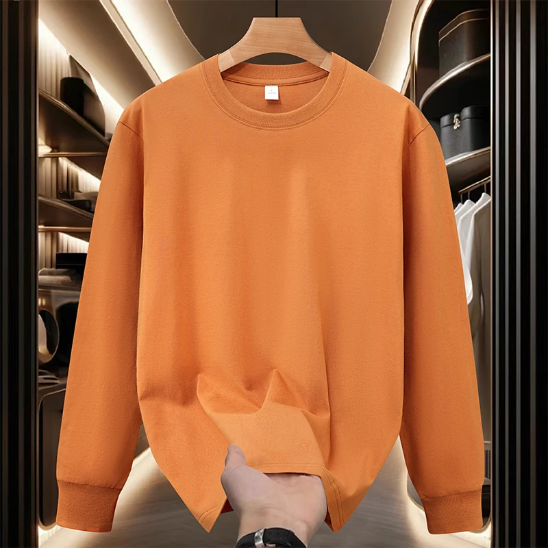 2025新款重磅纯色长袖t恤男女同款纯色纯棉圆领内搭打底衫上衣