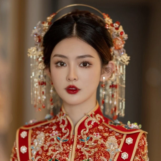 锌合金合成锆石婚庆饰品 喜看优选X998红色精致圣女冠中式头饰