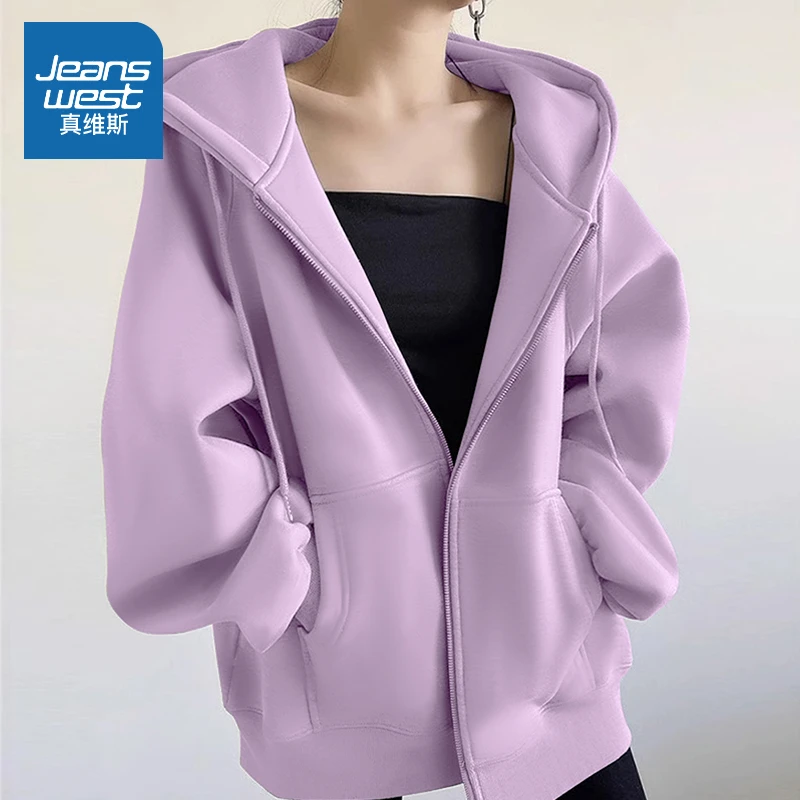 真维斯 连帽卫衣外套女春秋2024新款爆款早秋休闲学院风开衫上衣