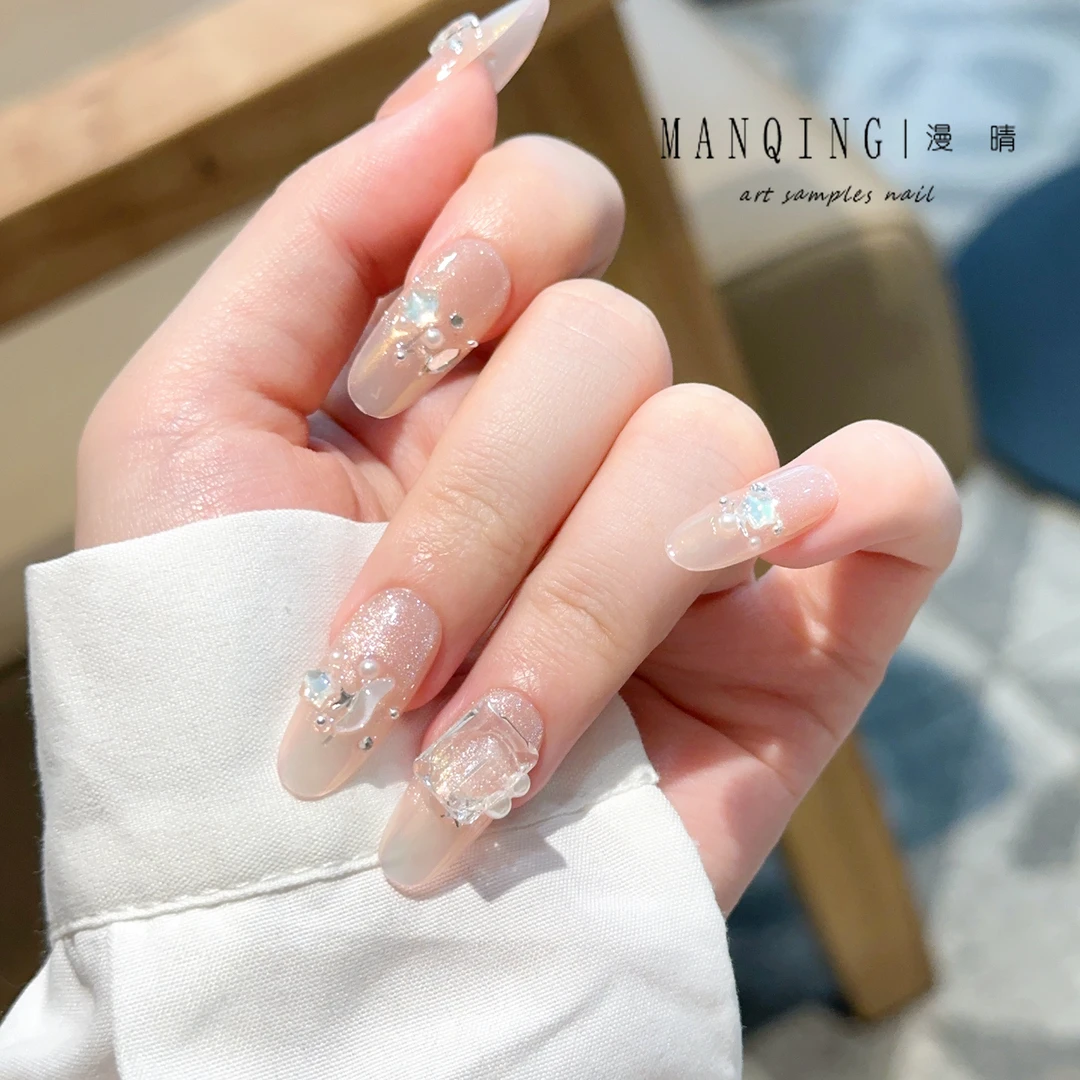 【玻璃冰花】夏日新款手绘花花复古俏皮百搭款纯手工穿戴甲美甲贴片