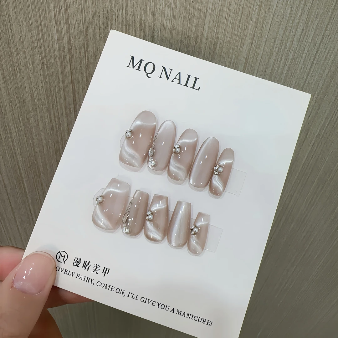 【银色飘带】丝绸猫眼款带钻做包边轻奢高颜值百搭纯手工穿戴甲美甲