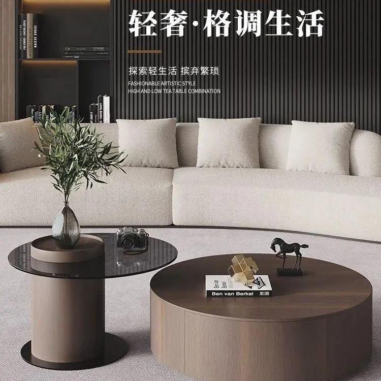 首单立减轻奢圆形实木茶几组合家用客厅网红款岩板圆茶几全套一体