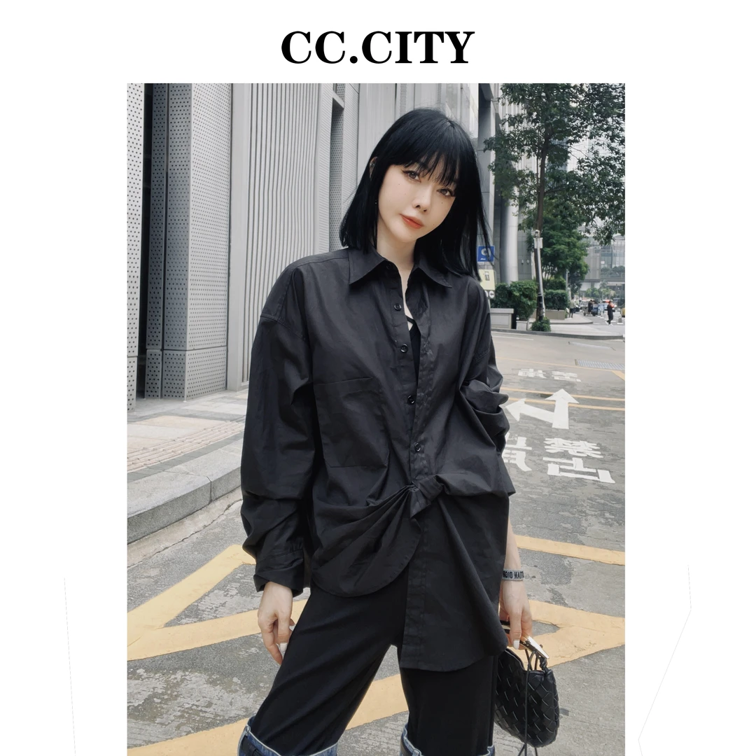 【蔡丽丽&CC.city】时尚洋气个性不规则宽松衬衣X6670