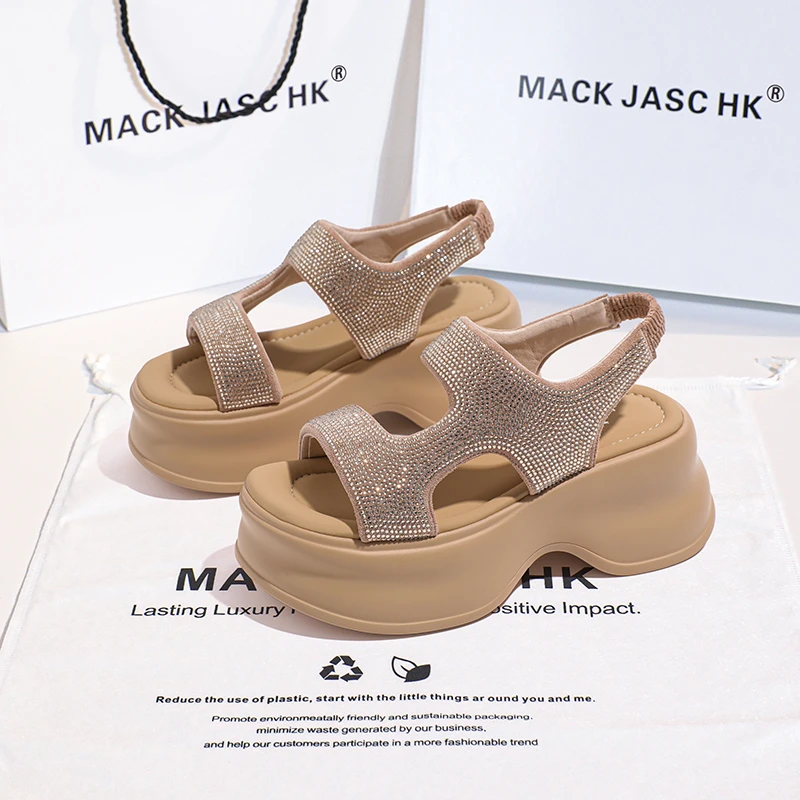 香港MACKJASCHK坡跟外穿夏季2024新款松糕厚底增高露趾罗马凉鞋女