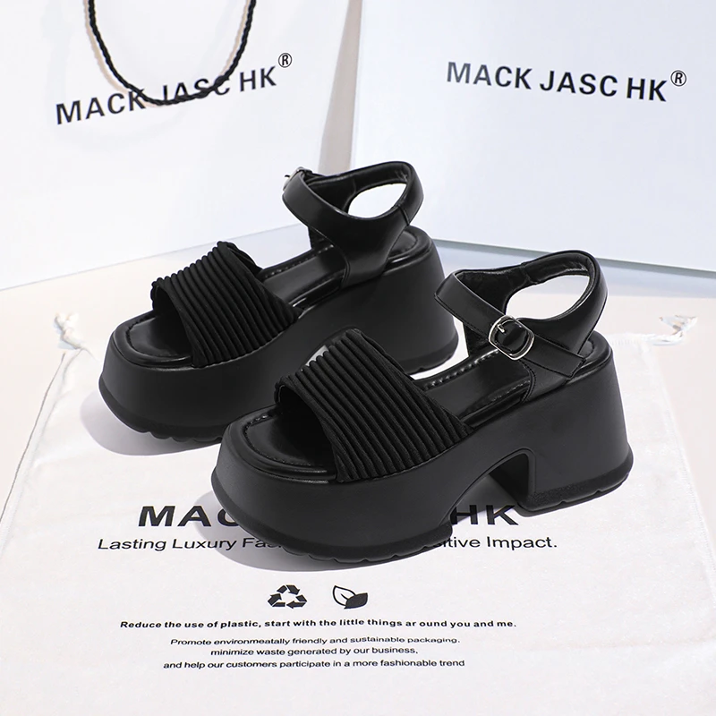 香港MACKJASCHK坡跟外穿夏季2024新款松糕厚底高跟沙滩罗马凉鞋女