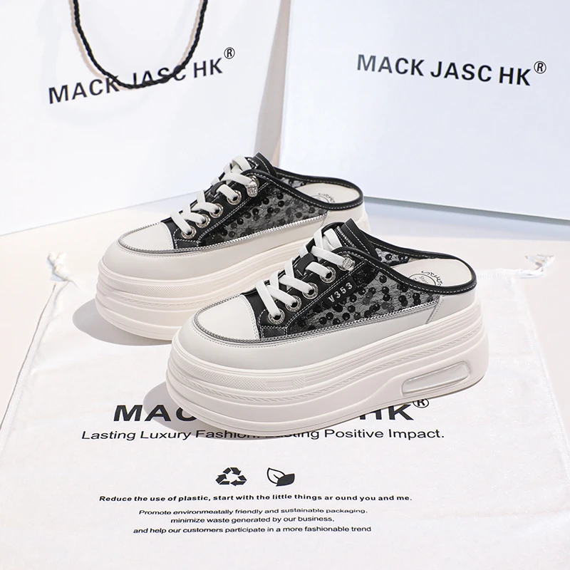 香港MACKJASCHK内增高包头半拖鞋2024夏季新款外穿松糕厚底凉鞋女