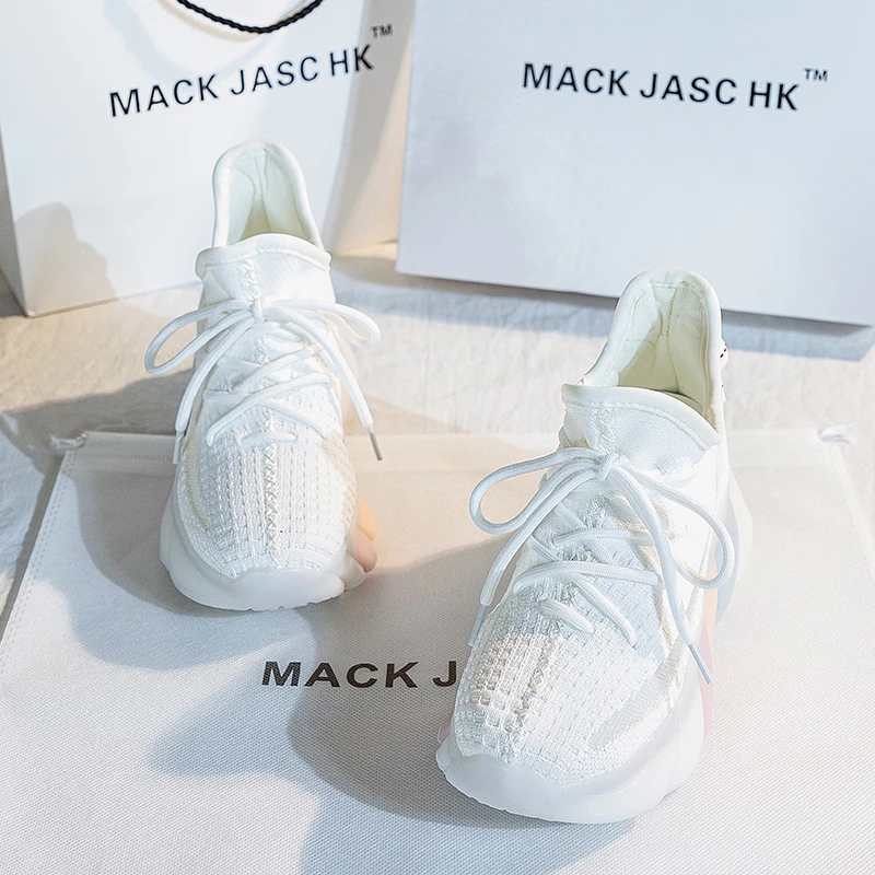 香港MACKJASCHK2024年春夏新款透气厚底内增高彩虹底飞织老爹鞋女