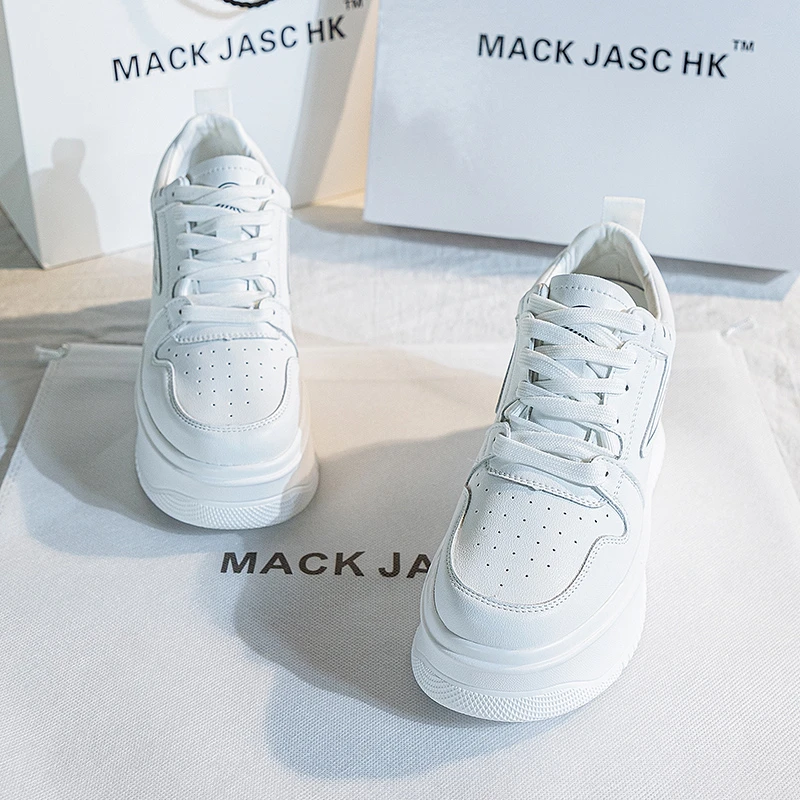 香港MACKJASCHK正品真皮2024年春季新款小个子透气内增高小白鞋女