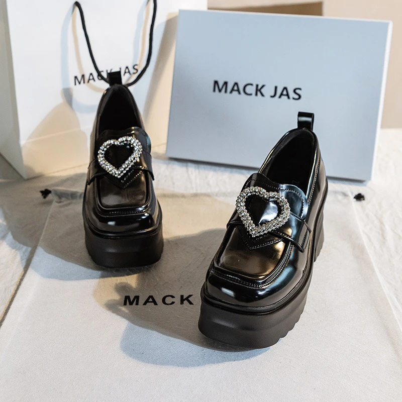 香港MACKJASCHK真皮小皮鞋2024春季新款单鞋百搭厚底高跟乐福鞋女